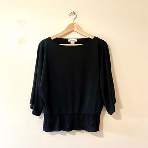 Michael Kors Black Half Sleeve Blouse Boat Neck Rouched Waist Small